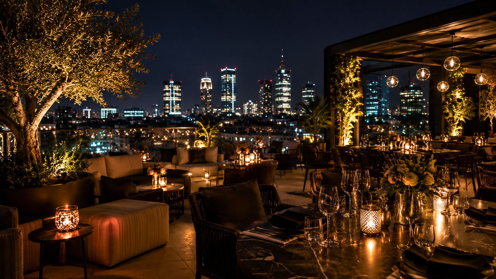 Atmosfera serale di una terrazza per eventi privati a Milano