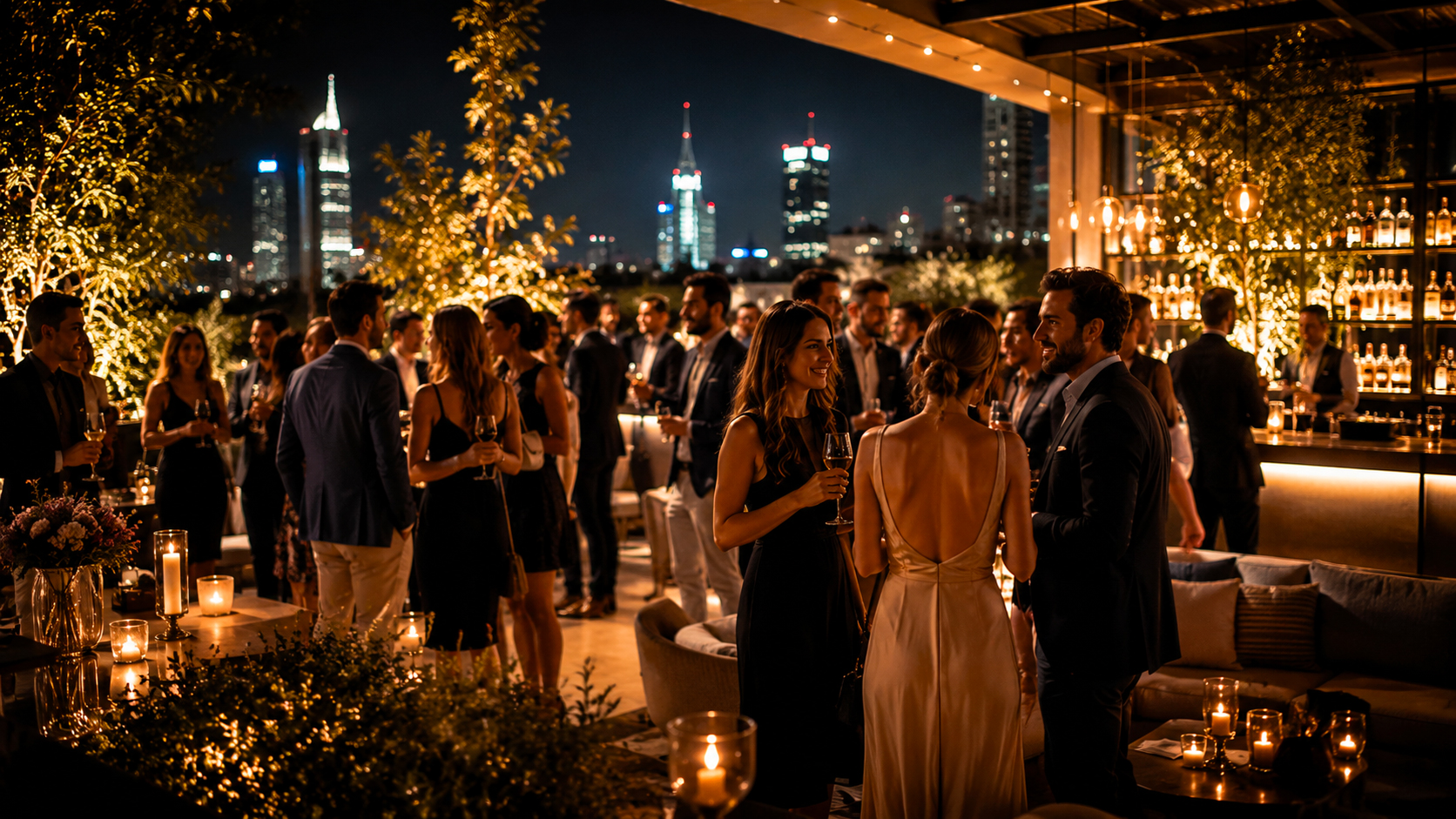 Evento privato elegante a Milano in location esclusiva con ospiti, cocktail e atmosfera serale raffinata.